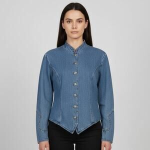 Vintage Stonebridge Womens Size 12 Blue Denim Studded Western Jean Jacket